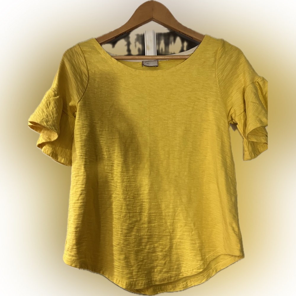 Anthropologie Ruffled Yellow short-sleeved Top - Picture 2 of 3